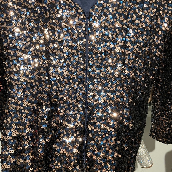 Eliza J navy and gold/bronze sequin dress - Picture 3 of 5